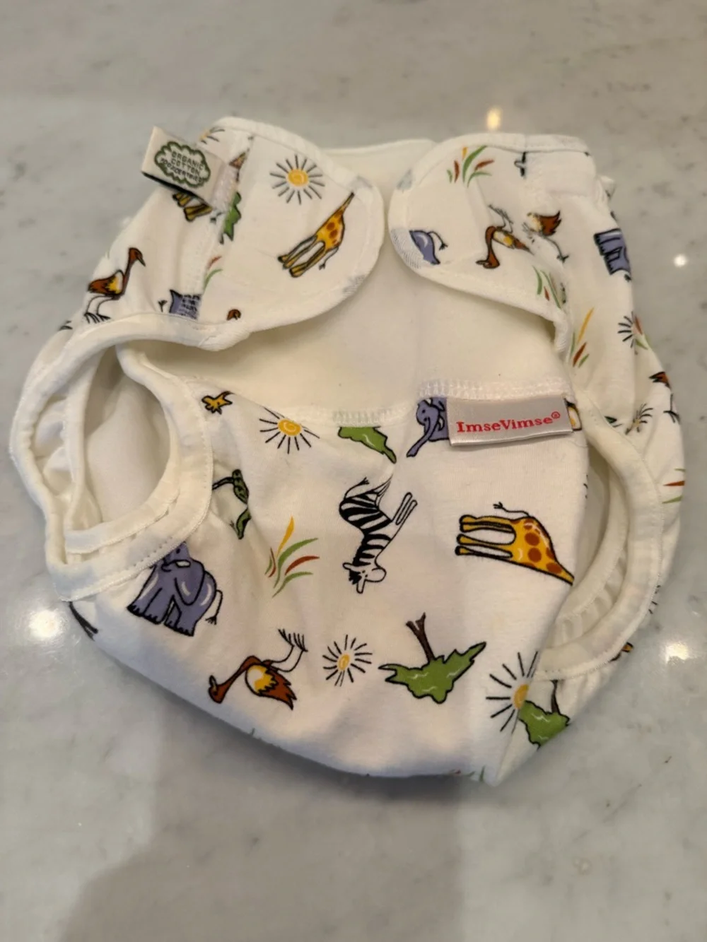 NWOT Imse Vimse White Safari Print Reusable Swim Diaper Cover 24-30 lbs.
